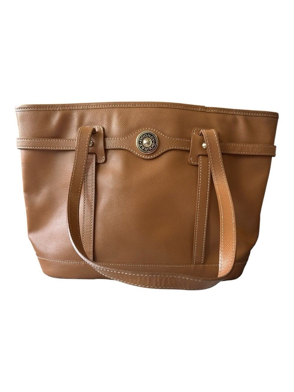 Dooney & Bourke Logo Lock Tote Camel Tan Leather Shoulder Bag Large Shopper